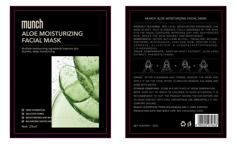 Hydrating mask sheet Aloë Vera | Hydrateert de huid | 100% natuurlijk