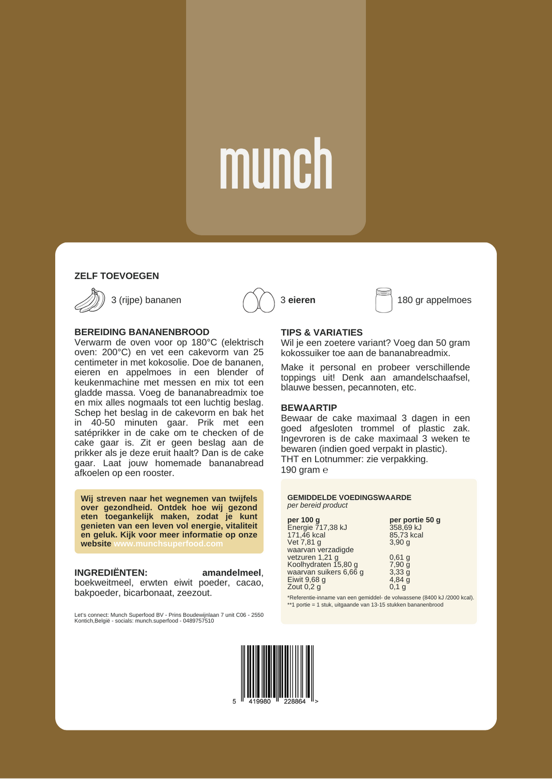 DIY bananabread: choco | Gezond chocolade bananenbrood | 100% natuurlijk | DIY pakket