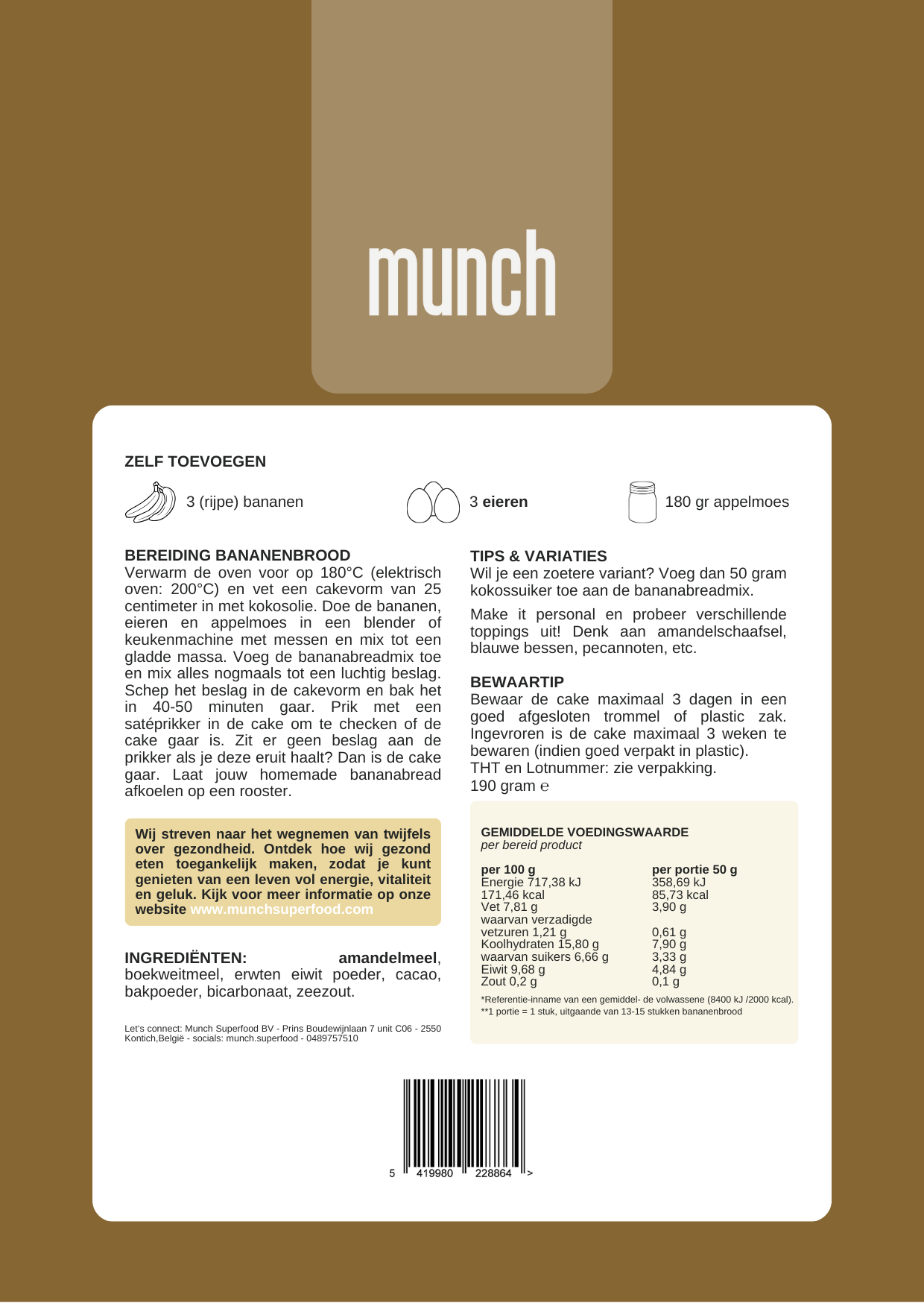 DIY bananabread: choco | Gezond chocolade bananenbrood | 100% natuurlijk | DIY pakket