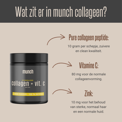 Collagène hydrolysé, vitamine C et zinc - Citron | Peau radieuse et système immunitaire renforcé | 100 % naturel | 300 grammes